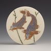 Koi carp sgraffito ceramic wall hanging