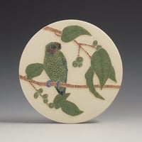 Image 1 of Fig parrot sgraffito ceramic wall hanging