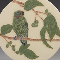 Image 2 of Fig parrot sgraffito ceramic wall hanging