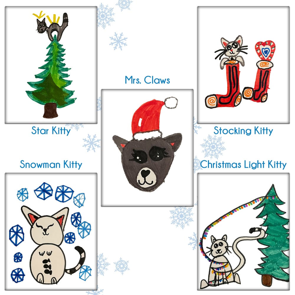 Image of Hand Drawn Christmas Cards for Kitties