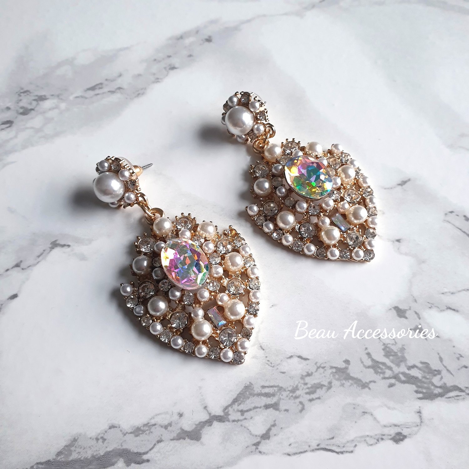 Image of Peardrop Pearl & Rhinestone Statement Earrings