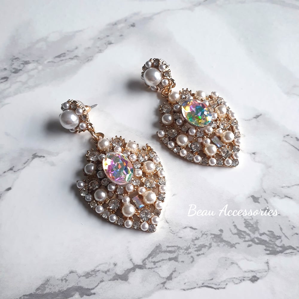 Image of Peardrop Pearl & Rhinestone Statement Earrings