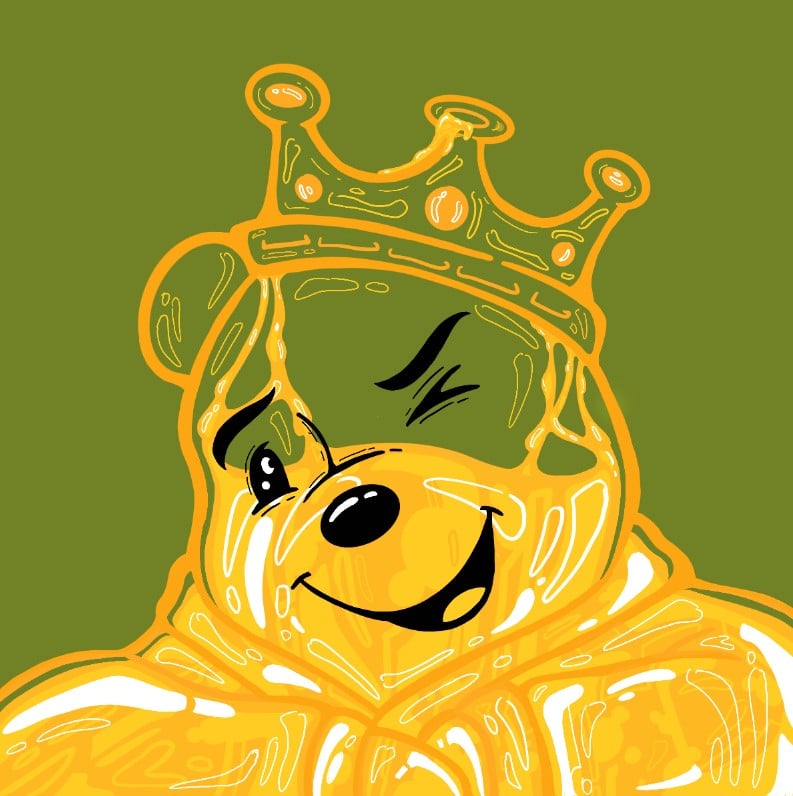 Image of Biggie the Pooh "Hunny Bottle" 12x12 (Print)