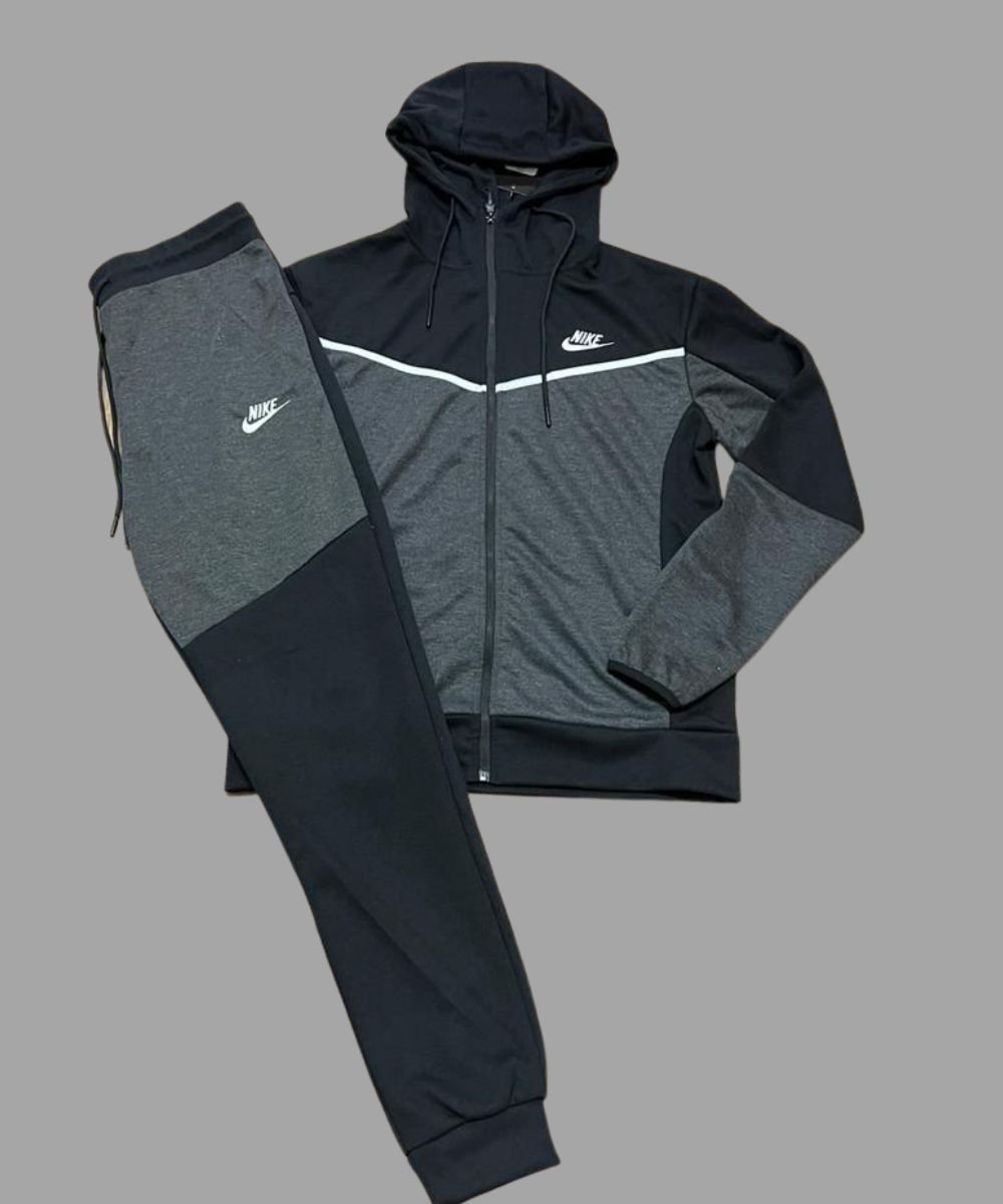 Men’s Black/Grey Tech Zip Up Sweatpants Set