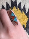 Sterling & Crushed Turquoise/Crushed Coral Ring (5.75)