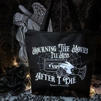 Image 3 of Mourning The Movies I'll Miss After I Die- VHS Mourning Hand Zippered Tote Bag