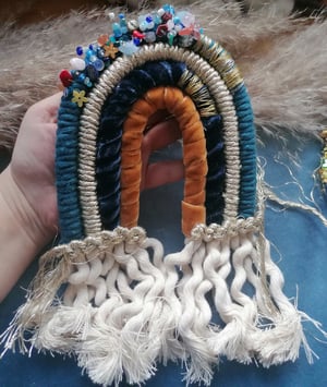 Beaded macrame rainbow navy and mustard