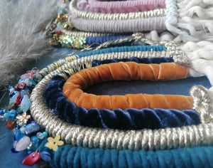 Beaded macrame rainbow navy and mustard