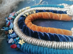 Beaded macrame rainbow navy and mustard