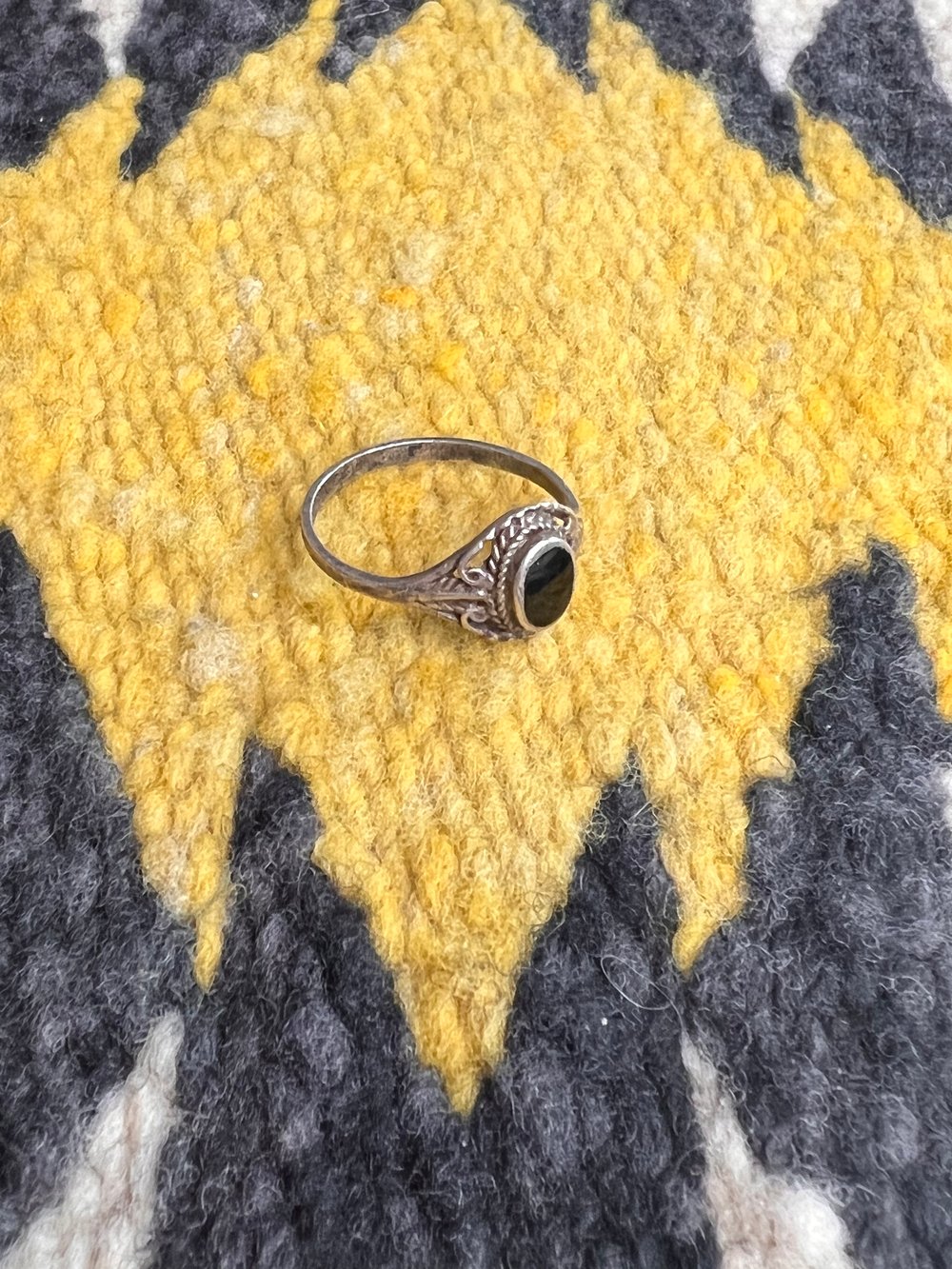Sterling Detail & Petite Onyx Ring (7.25)