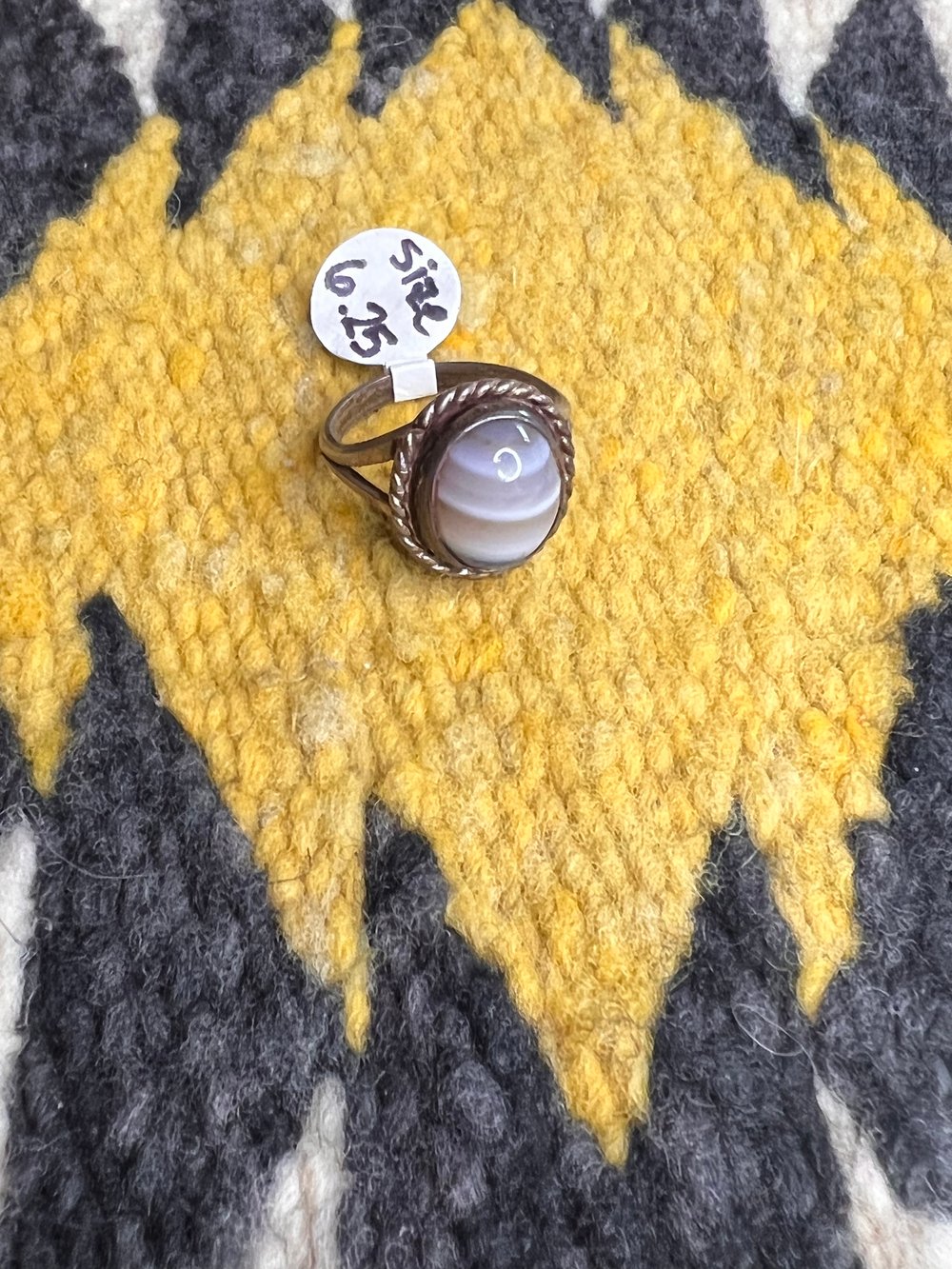 Sterling & Oval Agate Ring (6.25)