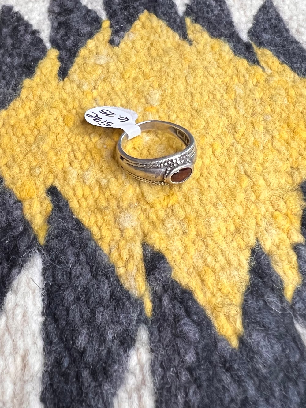 Sterling & Petite Red Stone Ring (6.25)