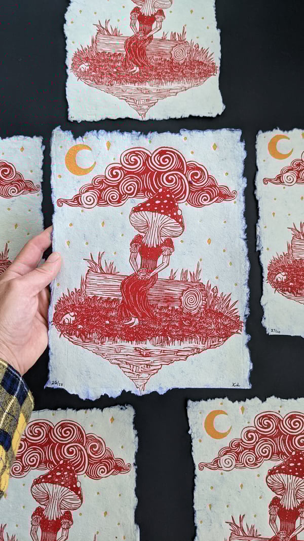 Image of ππππΆππ π΅πππ, Toadstool Princess - Linocut Print