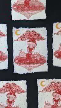 Image 3 of 𝒟𝓇𝑒𝒶𝓂𝓎 𝐵𝓁𝓊𝑒, Toadstool Princess - Linocut Print 