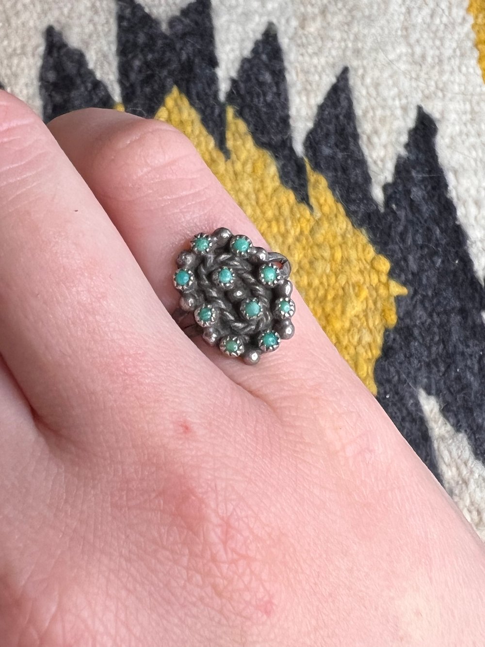 Sterling & Zuni Turquoise Ring (7.25)