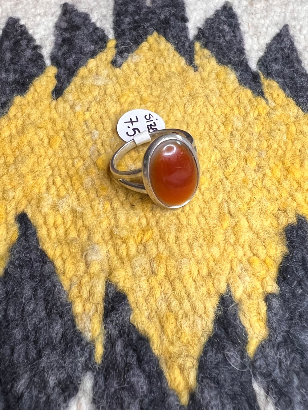 Sterling & Amber Colored Stone Ring (7.5)