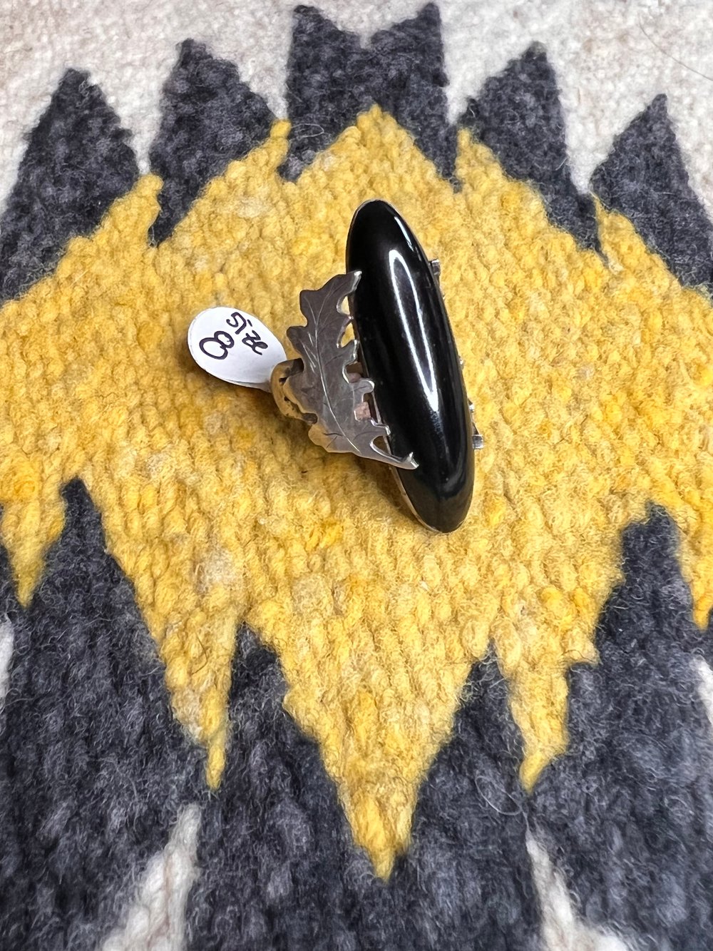 Sterling Leaves & Large Onyx Ring (8)