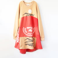 Image 1 of gold moon mountains woodstock high low courtneycourtney adult large l patchwork sweatshirt dress