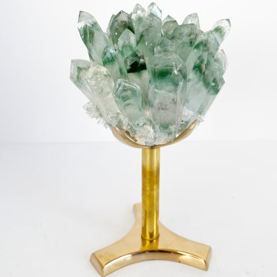 Image of Green Phantom Quartz Crystal Cluster no.69 + Brass Post Stand