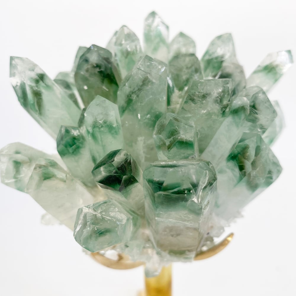 Image of Green Phantom Quartz Crystal Cluster no.69 + Brass Post Stand
