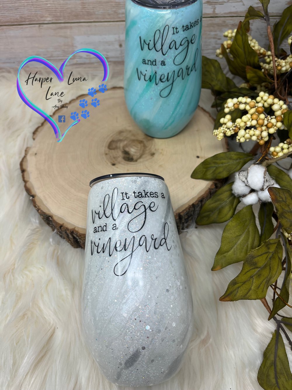 Image of 17oz White It Takes a Village and a Vineyard Wine Tumbler