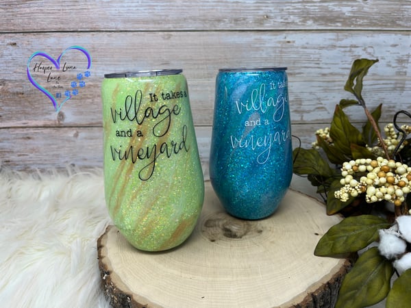 Image of 17oz Lime Green It Takes a Village and a Vineyard Wine Tumbler