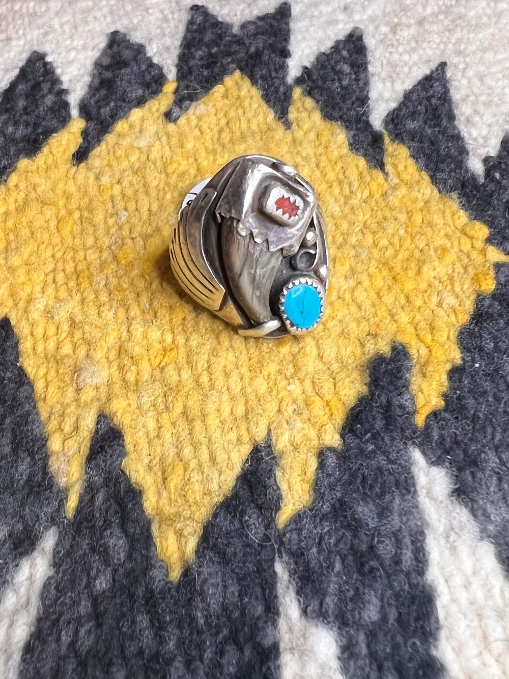 Sterling with Talon, Turquoise and Coral Ring (11)