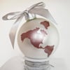 HANDCRAFTED GLOBE GLASS BALL ORNAMENT 3" GLOSSY WHITE W/ DUSTY ROSE VINYL