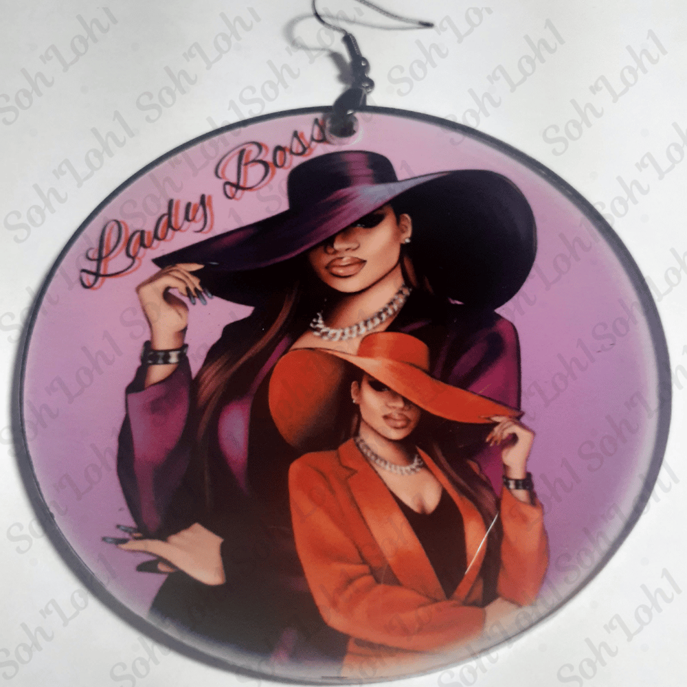 Image of Lady Boss, Fancy, Plum Hat, Melanin, Queen, sublimation earrings