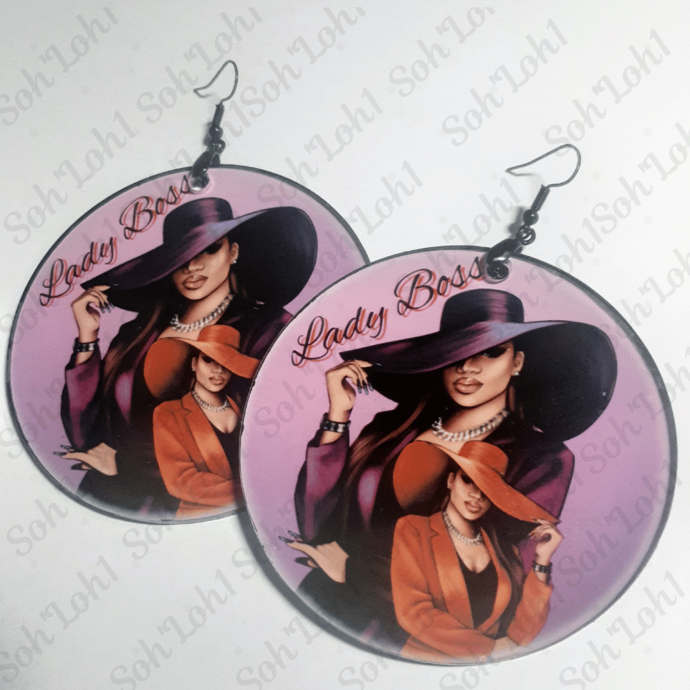 Image of Lady Boss Fancy Hat Melanin Queen sublimation earrings