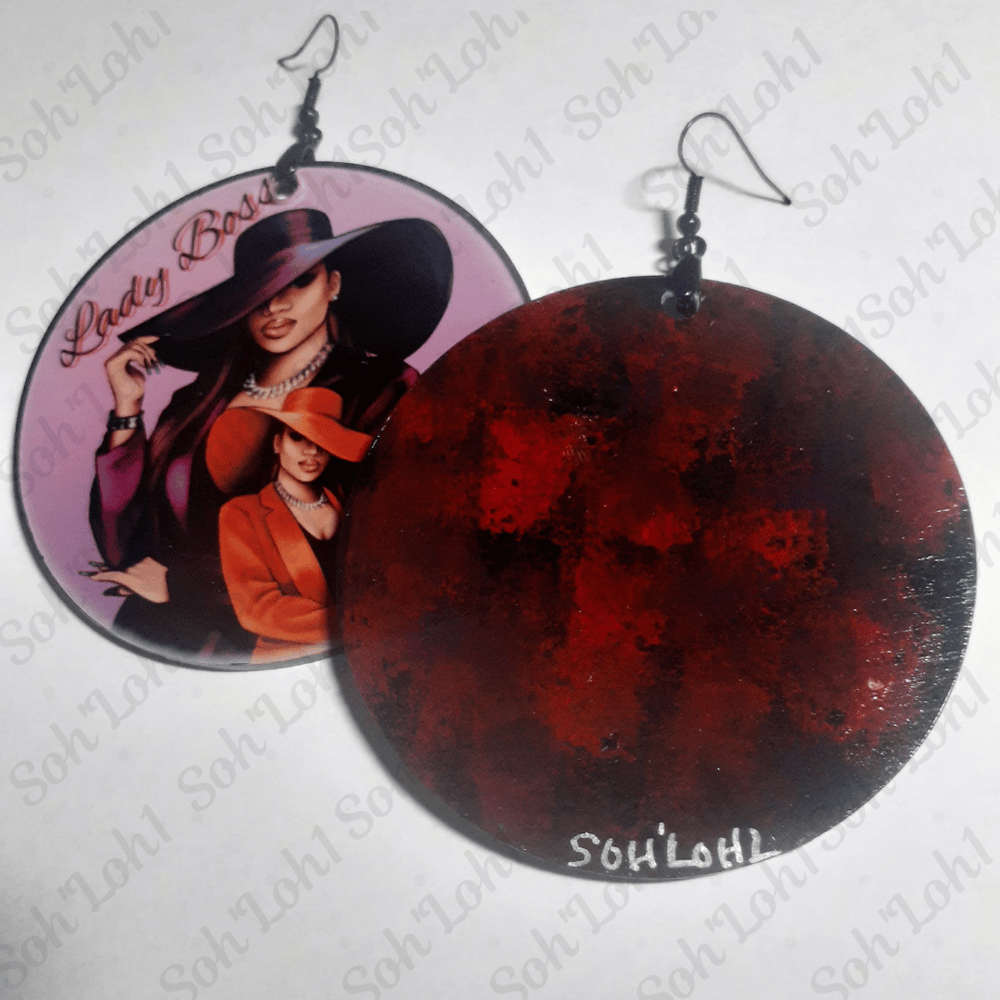 Image of Lady Boss Fancy Hat Melanin Queen sublimation earrings