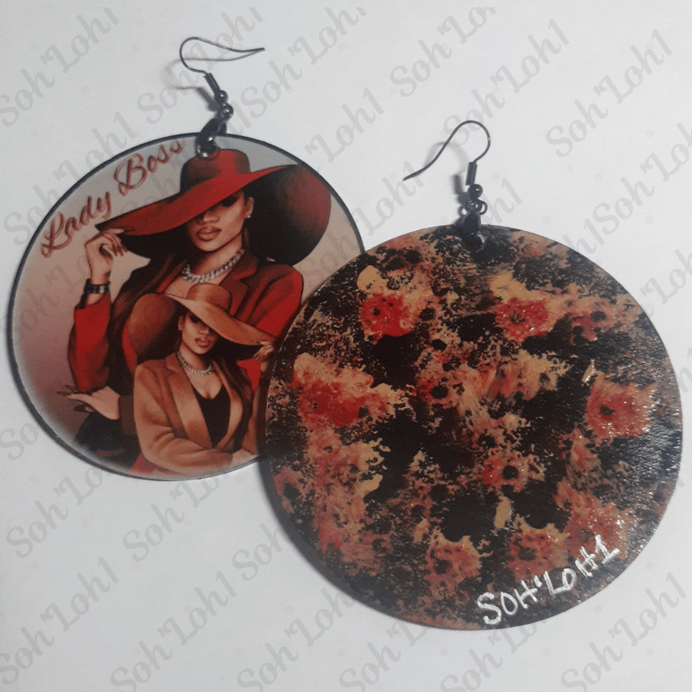 Image of Red Hat Lady Boss Trendy Black Culture Sublimation earrings