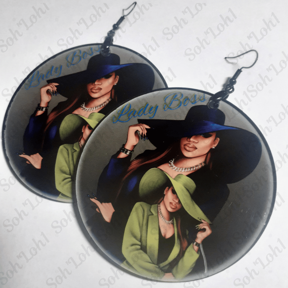 Image of Lady Boss, Fashion, Hat, Black Excellence, Sublimation earrings