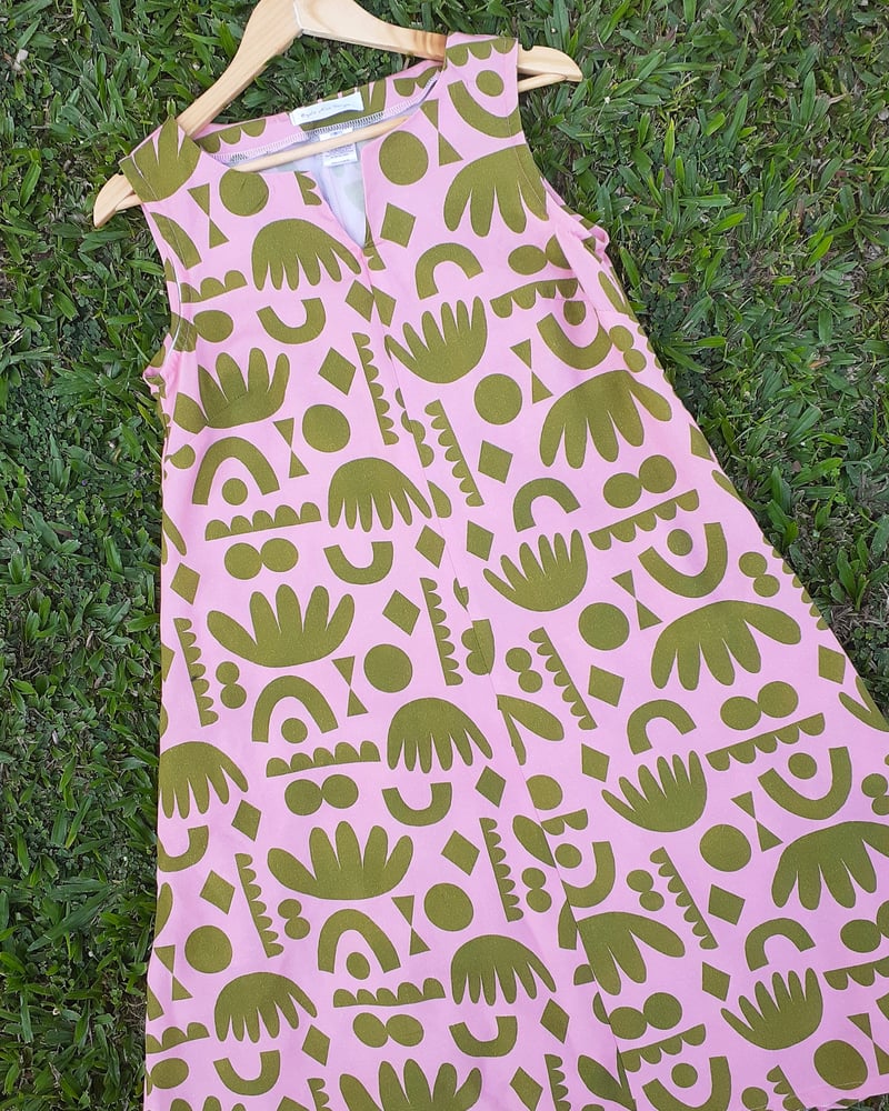 Image of ASTER DRESS in Pink Khaki Shapes. Available Size 18.
