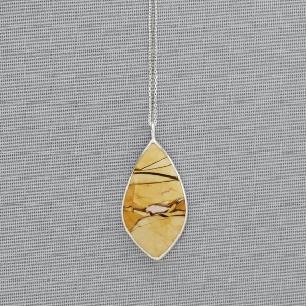 Image of Mookaite Jasper lozenge shape cabochon cut silver necklace