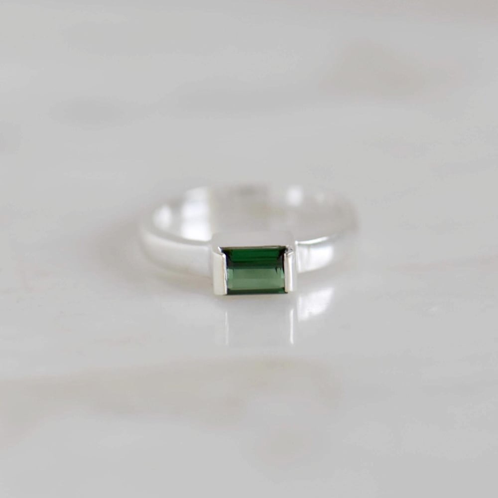 Image of Green Obsidian (Gaia Stone) rectangular cut silver ring
