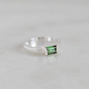 Image of Green Obsidian (Gaia Stone) rectangular cut silver ring