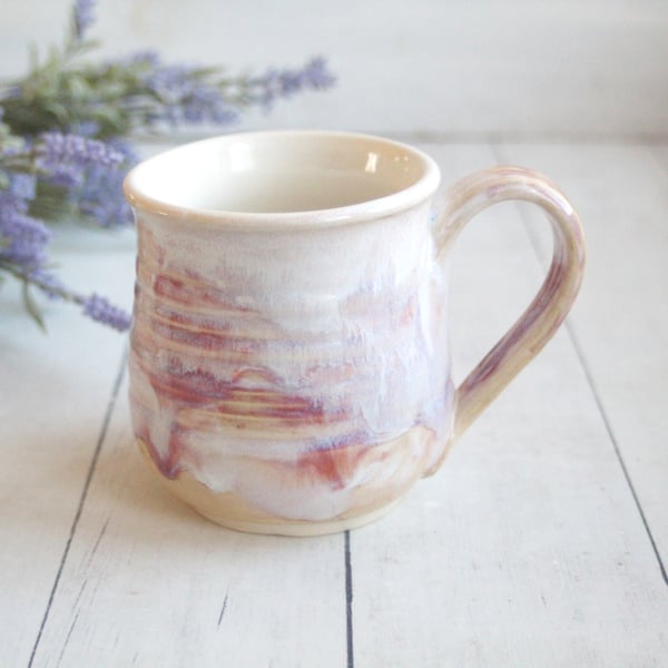 Image of Handmade Stoneware Mug with Strawberry Ice Cream Glaze, 15 Ounce Coffee Cup, Made in USA (B)