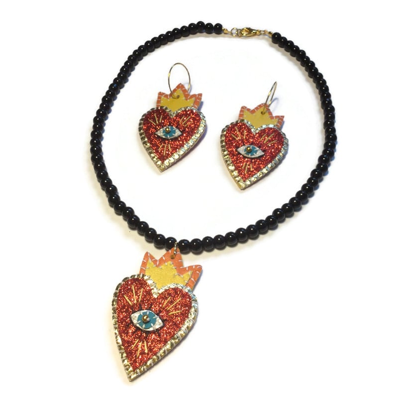 Image of Flaming Heart Bead Necklace