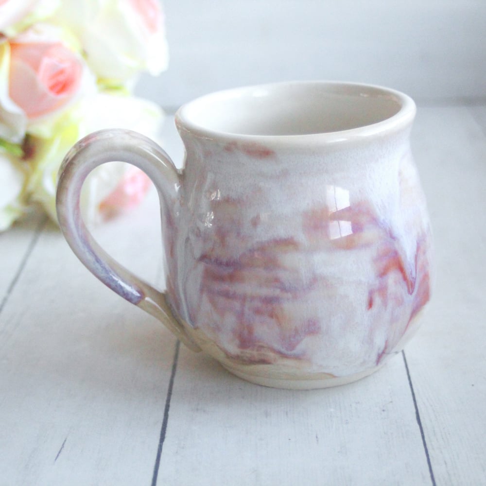 Image of Handmade Stoneware Mug with Strawberry Ice Cream Glaze, 16 Ounce Coffee Cup, Made in USA (D)