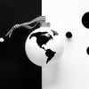 Handcrafted Globe Glass Ball Ornament  3" White w/ Black Vinyl