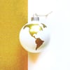 Handcrafted Globe Glass Ball Ornament  3" White w/ Gold Vinyl