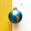 Handcrafted Globe Glass Ball Ornament  3" Midnight w/ Gold Vinyl