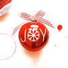 Handcrafted Glass Ball Ornament JOY 3" Red w/ White Vinyl