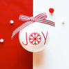 Handcrafted Glass Ball Ornament JOY 3" White w/ Red Vinyl