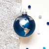Handcrafted Globe Glass Ball Ornament 3" Midnight W/ Silver Vinyl