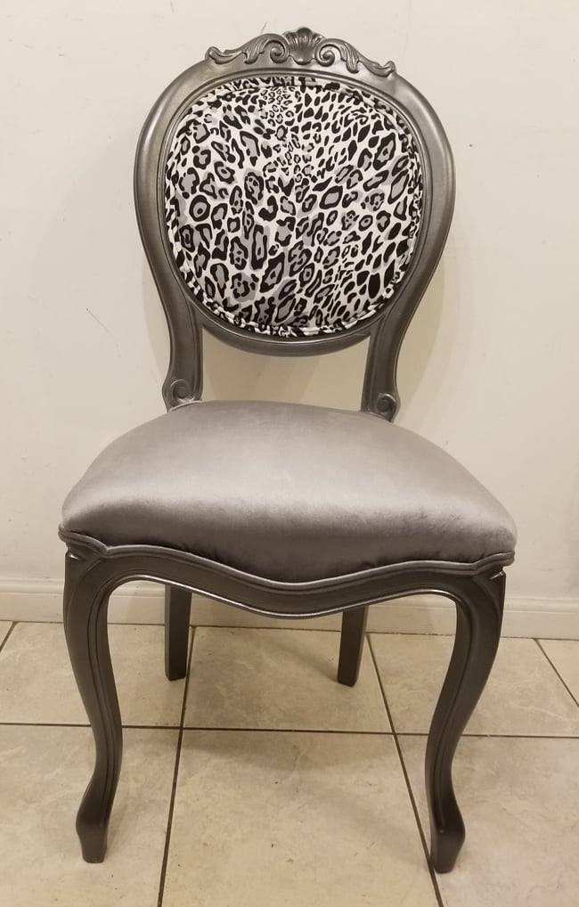 Vintage Leopard Print Grey Bow Chair