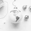 Handcrafted Globe Glass Ball Ornament  3" White w/ Silver Vinyl