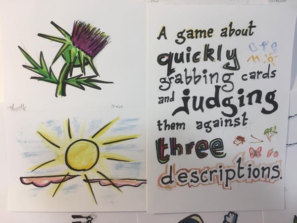 Image of A game about quickly grabbing cards and judging them against three descriptions. 