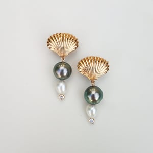 Vintage Shell Tahitian Pearl Earrings